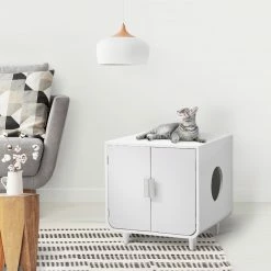 TeamsonUS Teamson Pets Dyad Wooden Cat Litter Box Enclosure And Side Table, Alpine White