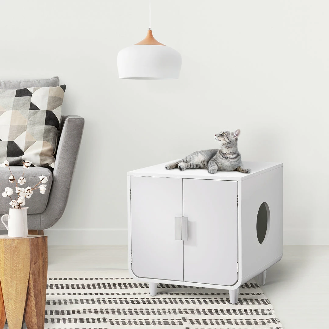 TeamsonUS Teamson Pets Dyad Wooden Cat Litter Box Enclosure And Side Table, Alpine White