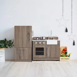 TeamsonUS New Teamson Kids Exclusive Little Chef Chelsea Modern Wooden Play Kitchen With Cookware Accessories, Cherry Grain