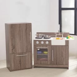 TeamsonUS New Teamson Kids Exclusive Little Chef Chelsea Modern Wooden Play Kitchen With Cookware Accessories, Cherry Grain