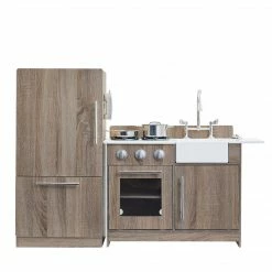 TeamsonUS New Teamson Kids Exclusive Little Chef Chelsea Modern Wooden Play Kitchen With Cookware Accessories, Cherry Grain