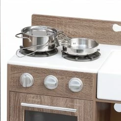 TeamsonUS New Teamson Kids Exclusive Little Chef Chelsea Modern Wooden Play Kitchen With Cookware Accessories, Cherry Grain