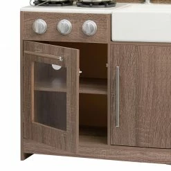 TeamsonUS New Teamson Kids Exclusive Little Chef Chelsea Modern Wooden Play Kitchen With Cookware Accessories, Cherry Grain