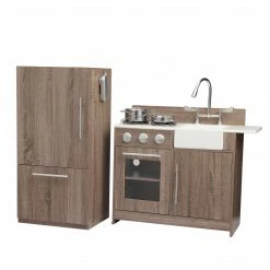 TeamsonUS New Teamson Kids Exclusive Little Chef Chelsea Modern Wooden Play Kitchen With Cookware Accessories, Cherry Grain