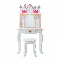 TeamsonUS Fantasy Fields Kids Dreamland Castle Vanity Set With Chair And Accessories, White/Pink