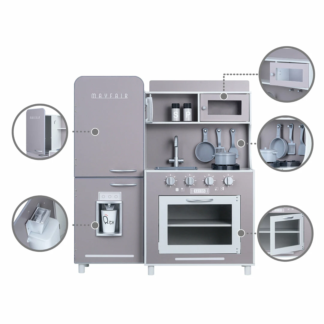 TeamsonUS Teamson Kids Little Chef Mayfair Classic Kids Kitchen Playset With 11 Accessories, Gray