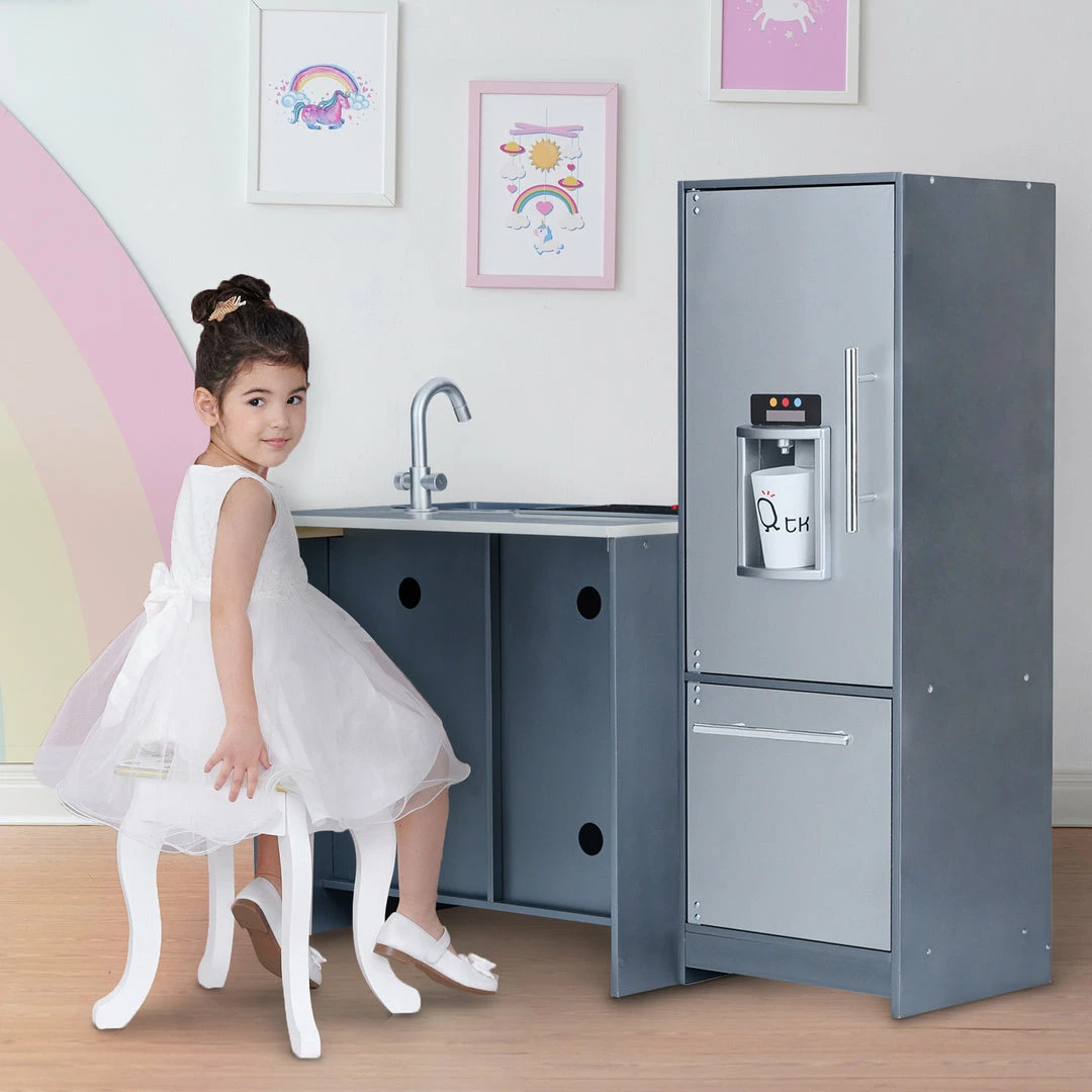 TeamsonUS Teamson Kids Little Chef Milano Classic Kids Kitchen Playset With 10 Accessories, Gray