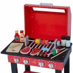 TeamsonUS Teamson Kids Little Helper Wooden Backyard BBQ Grill Playset With 26 Cooking Accessories, Red/Black