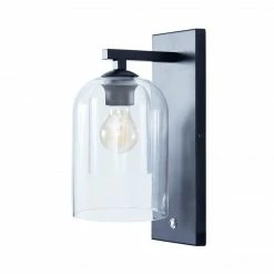 TeamsonUS New Teamson Home 1-Light Modern 13 1/2" High Wall Sconce With Clear Double Glass Dome Shade, Matte Black