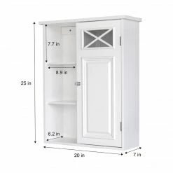 TeamsonUS Teamson Home Dawson Removable Wooden Wall Cabinet With Cross Molding, White
