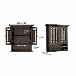 TeamsonUS Teamson Home Windsor Removable Wooden Wall Cabinet With Glass Mosaic Doors, Dark Espresso