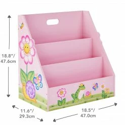 TeamsonUS Fantasy Fields Kids Painted Wooden Magic Garden 3-Tiered Bookshelf, Pink