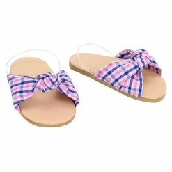 TeamsonUS Kids Sophia's Plaid Fabric Knot Sandal For 18" Dolls, Pink/Blue