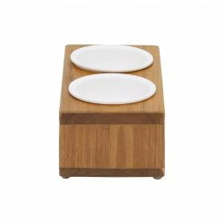 TeamsonUS Teamson Pets Billie Small Elevated Wood Pet Feeder With Ceramic Bowls, Brown New