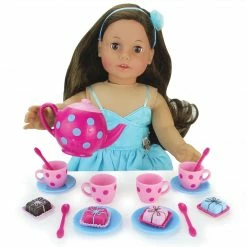 TeamsonUS Sophia's 17 Piece Tea Set With Petit Four Cakes For 18" Dolls, Pink/Blue Kids