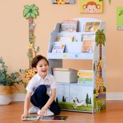 TeamsonUS Fantasy Fields Sunny Safari Kids 3-Tier Wooden Bookshelf With Storage, Multicolor