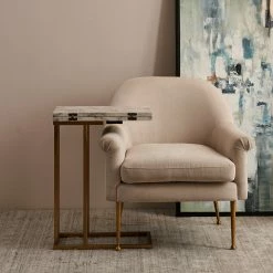 TeamsonUS Teamson Home Marmo Modern Marble-Look C Shape Side Table With Extension, Marble/Brass