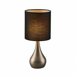 TeamsonUS Teamson Home Sarah 15" Modern Metal Table Lamp With Touch Switch And Black Shade, Brushed Steel