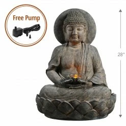 TeamsonUS Teamson Home Buddha Outdoor Waterfall Fountain With LED Lights, Gray