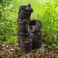 TeamsonUS Teamson Home Outdoor Vintage 3-Tier Cascading Barrel Waterfall Fountain, Brown
