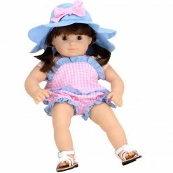 TeamsonUS Sophia's Gingham Romper Outfit And Hat Set For 15'' Dolls, Pink/Blue