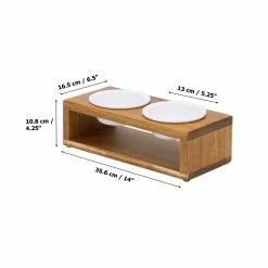 TeamsonUS Teamson Pets Billie Small Elevated Wood Pet Feeder With Ceramic Bowls, Brown New