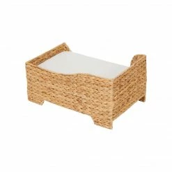 TeamsonUS Teamson Pets Neith Wicker Seagrass Pet Cat Or Small Dog Daybed, Tan/Cream
