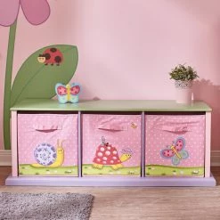 TeamsonUS Fantasy Fields Magic Garden Kids Wooden Storage Cubby Bench, Pink