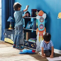TeamsonUS Fantasy Fields Kids Wooden Outer Space Bookshelf With Drawer, Blue