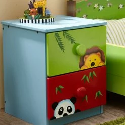 TeamsonUS Fantasy Fields Wooden Sunny Safari Painted Night Stand With 2 Drawers, Multicolor