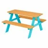 TeamsonUS Teamson Kids Child Sized Wooden Outdoor Picnic Table, Warm Honey/Aqua