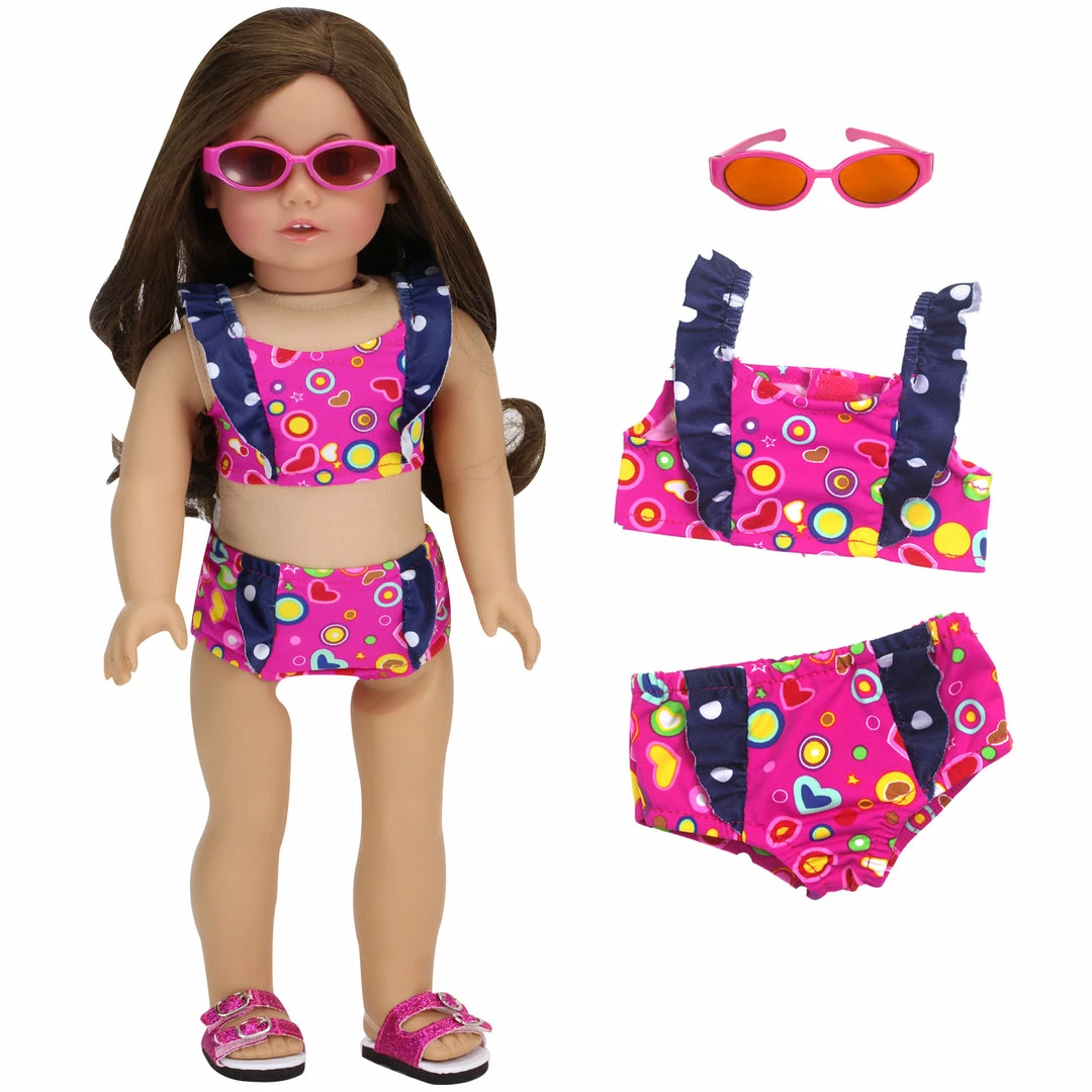 TeamsonUS Kids Sophia's 18" Doll Swimsuit Set, Hot Pink