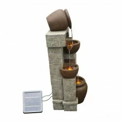 TeamsonUS Teamson Home Solar Powered 4-Tier Cascading Bowls Water Fountain With LED Lights, Brown