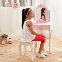 TeamsonUS Fantasy Fields - Fashion Polka Dot Prints Gisele Play Vanity Set - Pink / White Kids