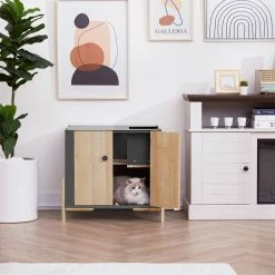 TeamsonUS Teamson Pets Ryder Elevated Wooden Cat Litter Box Enclosure With Side Entrance New