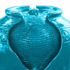 TeamsonUS Teamson Home Outdoor Glazed Pot Floor Fountain With LED Lights, Teal