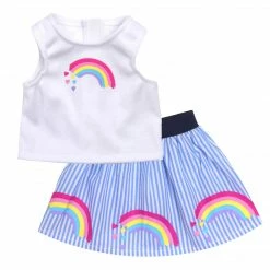 TeamsonUS Kids Sophia's Rainbow Shirt And Striped Skirt For 18" Dolls, Multicolor