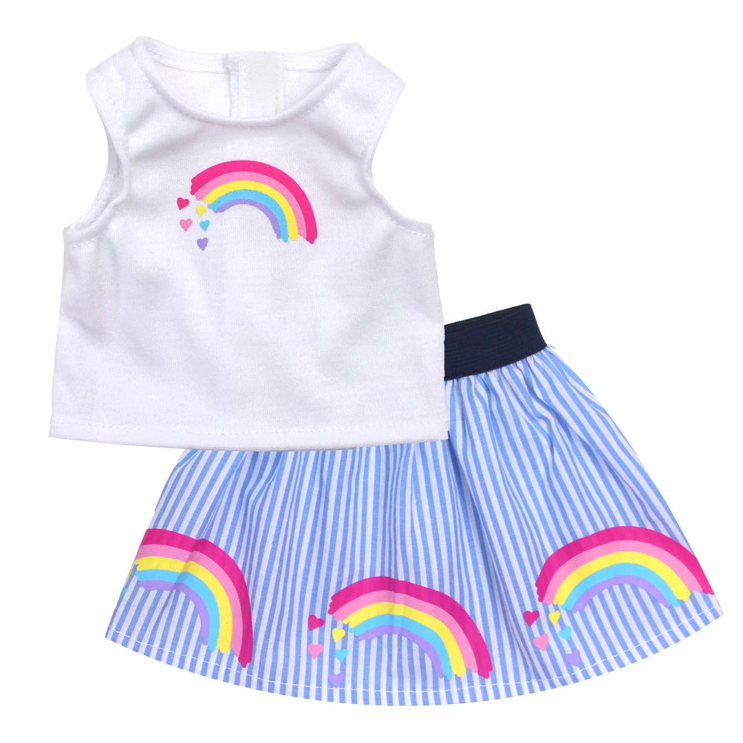 TeamsonUS Kids Sophia's Rainbow Shirt And Striped Skirt For 18" Dolls, Multicolor