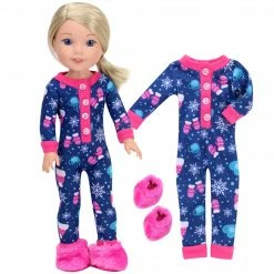 TeamsonUS Sophia's One Piece Winter Pajamas And Slippers For 14.5