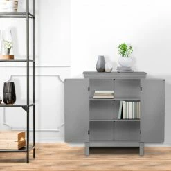 TeamsonUS Teamson Home Stratford Contemporary Wooden Floor Storage Cabinet With Two Doors, Gray
