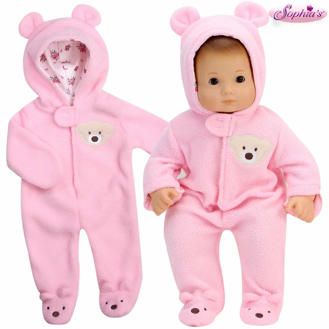 TeamsonUS Kids Sophia's Fleece Bear Hooded Snowsuit Outfit For 15'' Dolls, Light Pink