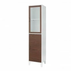TeamsonUS Teamson Home Tyler Modern Wooden Linen Tower Tall Storage Cabinet With Two Doors, Walnut/White