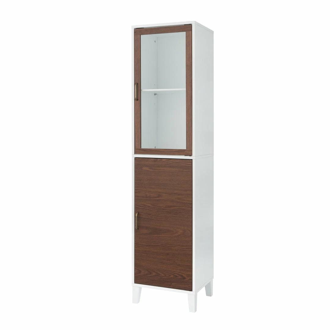 TeamsonUS Teamson Home Tyler Modern Wooden Linen Tower Tall Storage Cabinet With Two Doors, Walnut/White