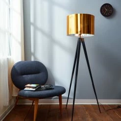 TeamsonUS Teamson Home Romanza 60" Postmodern Tripod Floor Lamp With Drum Shade, Matte Black/Gold
