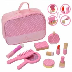 TeamsonUS Teamson Kids Fashion Polka Dot Print Chloe Wooden Vanity Accessories Makeup Kit, Pink