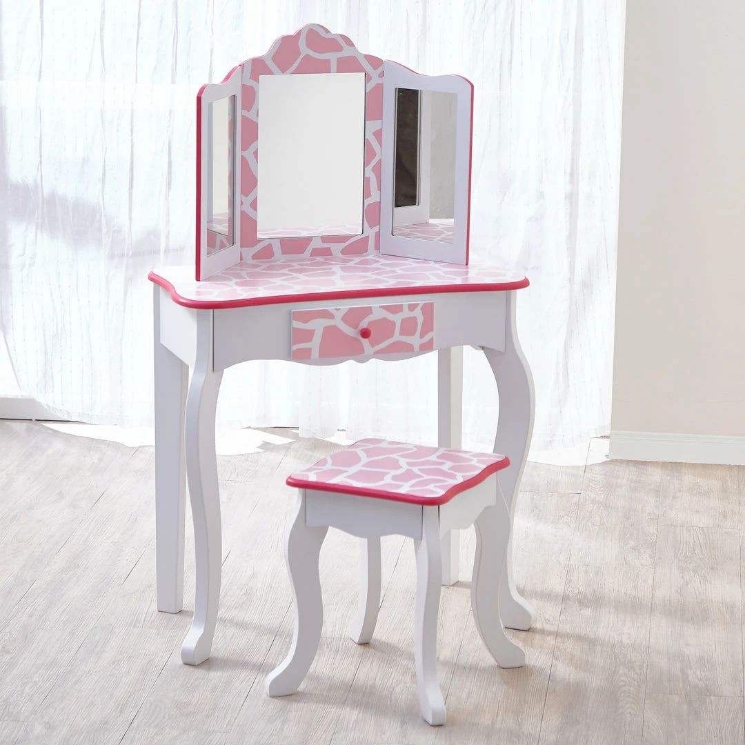 TeamsonUS Fantasy Fields - Fashion Giraffe Prints Gisele Play Vanity Set - Pink / White