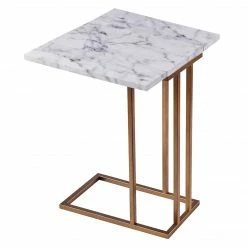 TeamsonUS Teamson Home Marmo Modern Marble-Look C Shape Side Table With Extension, Marble/Brass