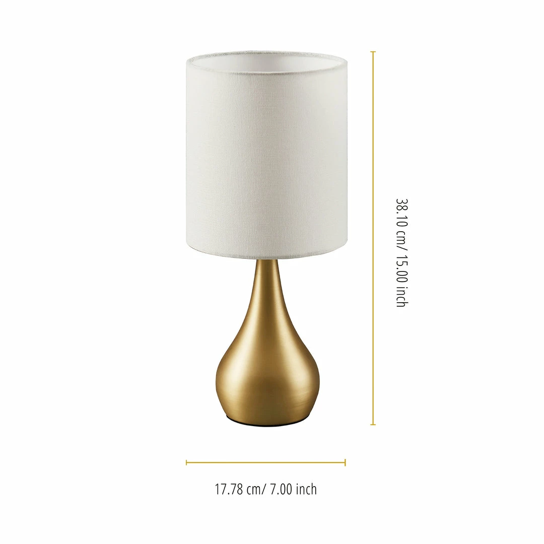 TeamsonUS Teamson Home Sarah 15" Modern Metal Table Lamp With Touch Switch And Cream Shade, Polished Brass