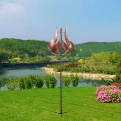 TeamsonUS Teamson Home Outdoor Tulip Kinetic Windmill Sculpture, Tangerine