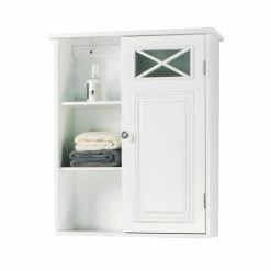 TeamsonUS Teamson Home Dawson Removable Wooden Wall Cabinet With Cross Molding, White